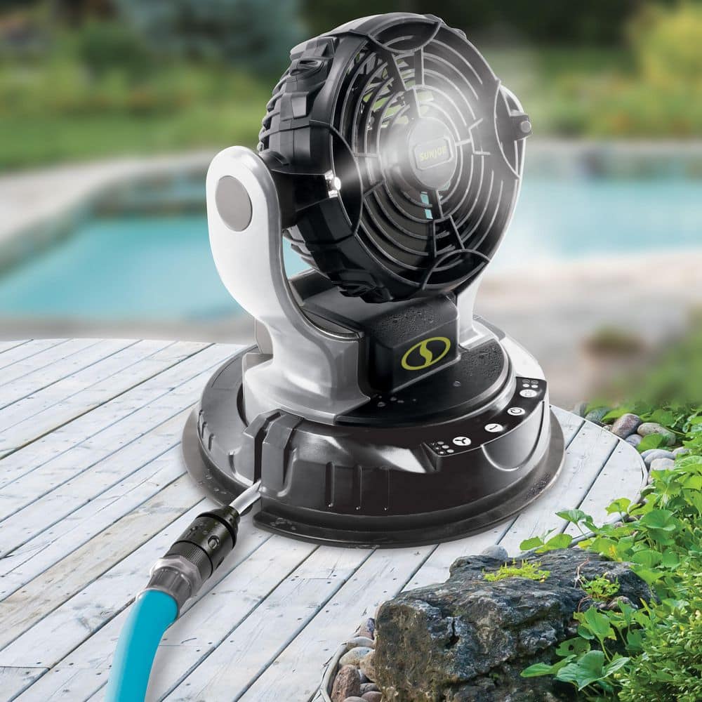 Black and Gray Portable Cordless Misting Fan with 6-Gallon Bucket