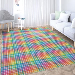 Crayola Plaid Multicolor 6 ft. 7 in. x 9 ft. 3 in. Area Rug