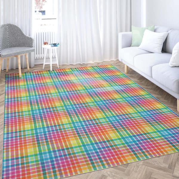 Crayola Plaid Multicolor 6 ft. 7 in. x 9 ft. 3 in. Area Rug