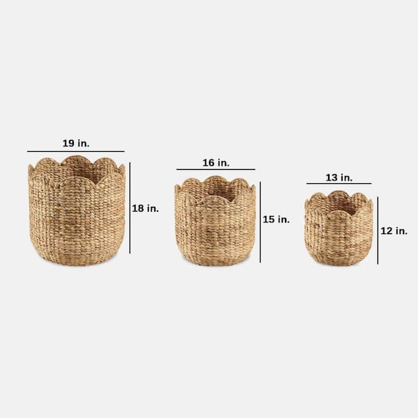 バスケットケース3('92米) Brown 19 in. x 18 in. Wicker Decorative Basket Set of 3 ZSKY10929