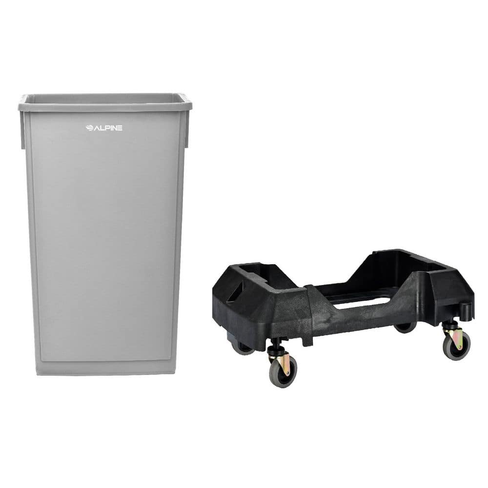 23 Gal. Gray Waste Basket Vented Commercial Trash Can and Dolly