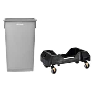 23 Gal. Gray Waste Basket Vented Commercial Indoor Trash Can and Dolly