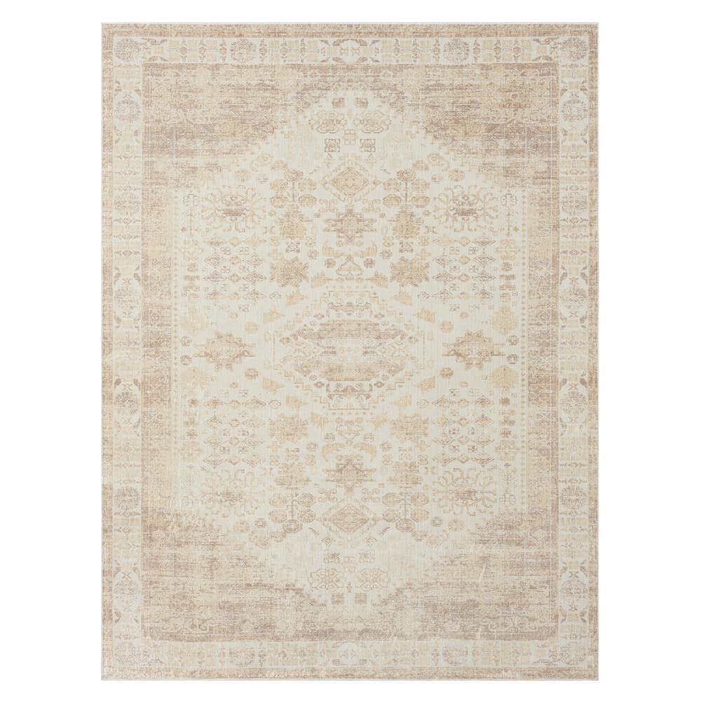 Melody Beige/Ivory 2 ft. 8 in. x 3 ft. 10 in. Contemporary Power-Loomed Bor