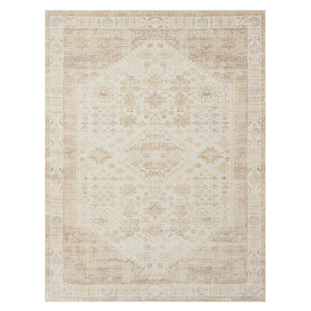 Melody Beige/Ivory 2 ft. x 5 ft. Contemporary Power-Loomed Border Rectangle