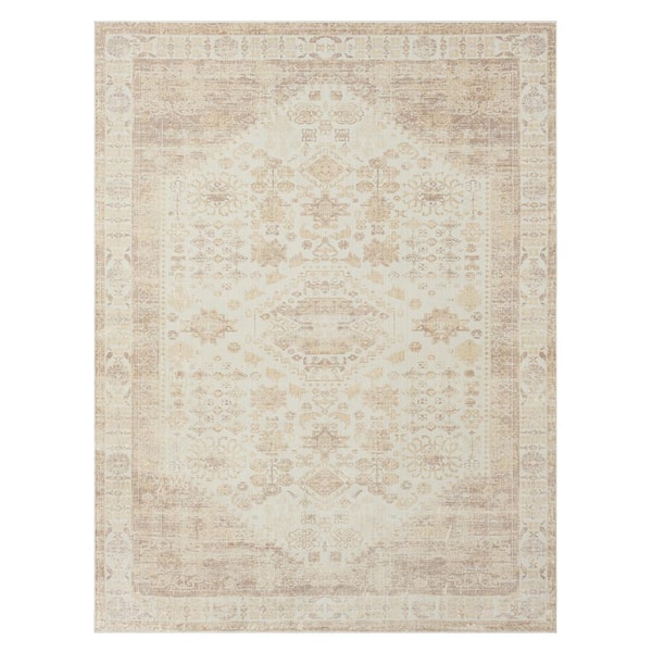LR Home Melody Beige/Ivory 2 ft. x 5 ft. Contemporary Power-Loomed Border Rectangle Area Rug