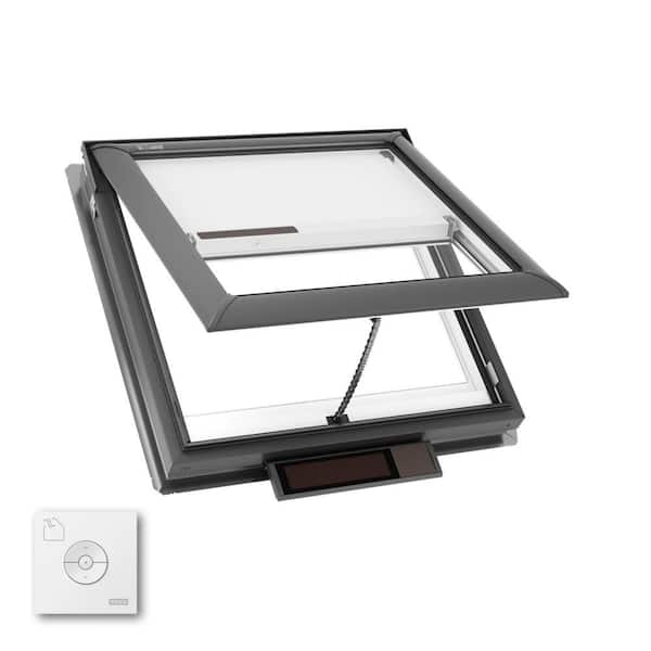 30-1/16 in. x 30 in. Solar Powered Venting Deck Mount Skylight with Laminated Low-E3 Glass, White Room Darkening Shade