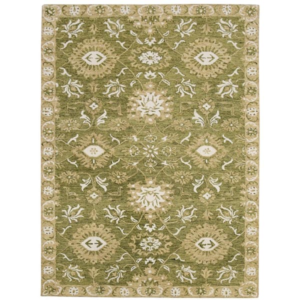 Romania 8 x 10 Olive Green Floral Pattern Area Rug for High Traffic Living Room Dining Room Bedroom