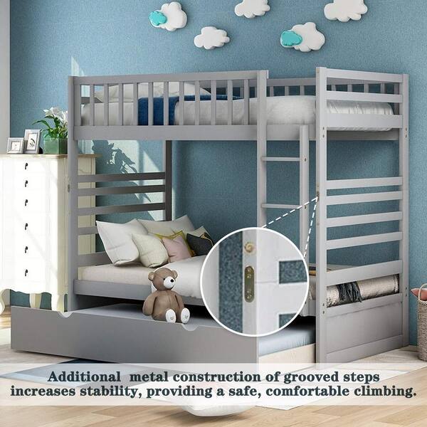Clihome Gray Twin Over Bunk Beds For, Toddler Bunk Bed With Trundle