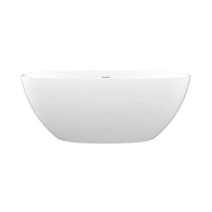 Mirea 59 in. x 29 in. Solid Surface Stone Resin Flatbottom Freestanding Double Slipper Soaking Bathtub in Matte White