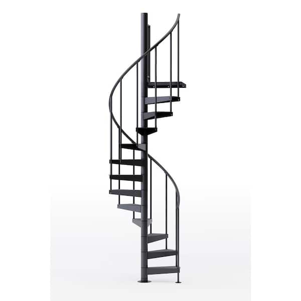 Mylen STAIRS Condor Black Interior 42in Diameter, Fits Height 127.5in - 142.5in, 1 42in Tall Platform Rail Spiral Staircase Kit