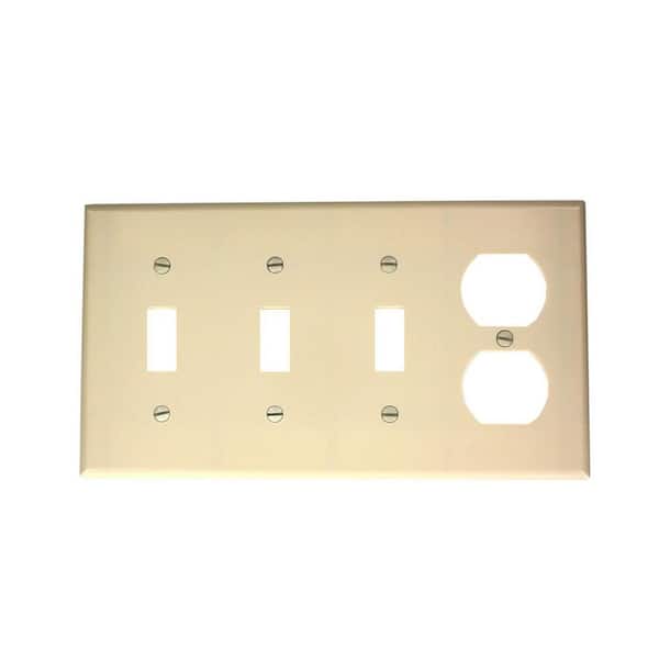 Leviton Almond 4-Gang 3-Toggle/1-Duplex Wall Plate (1-Pack)
