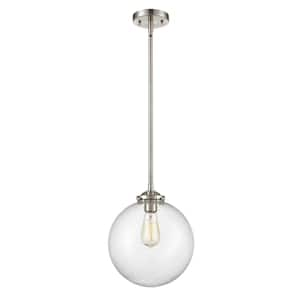 Beacon 100-Watt 1 Light Brushed Satin Nickel Shaded Mini Pendant Light with Seeded Glass Shade