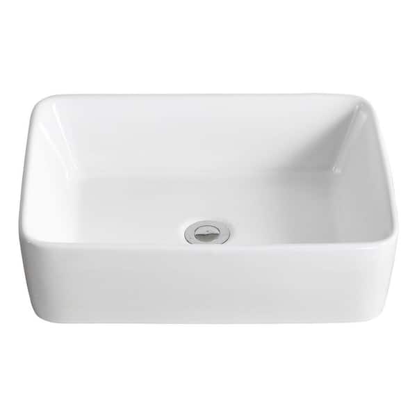 19 in. L x 15 in. W Rectangular Bathroom Ceramic Vessel Sink Art Basin in White
