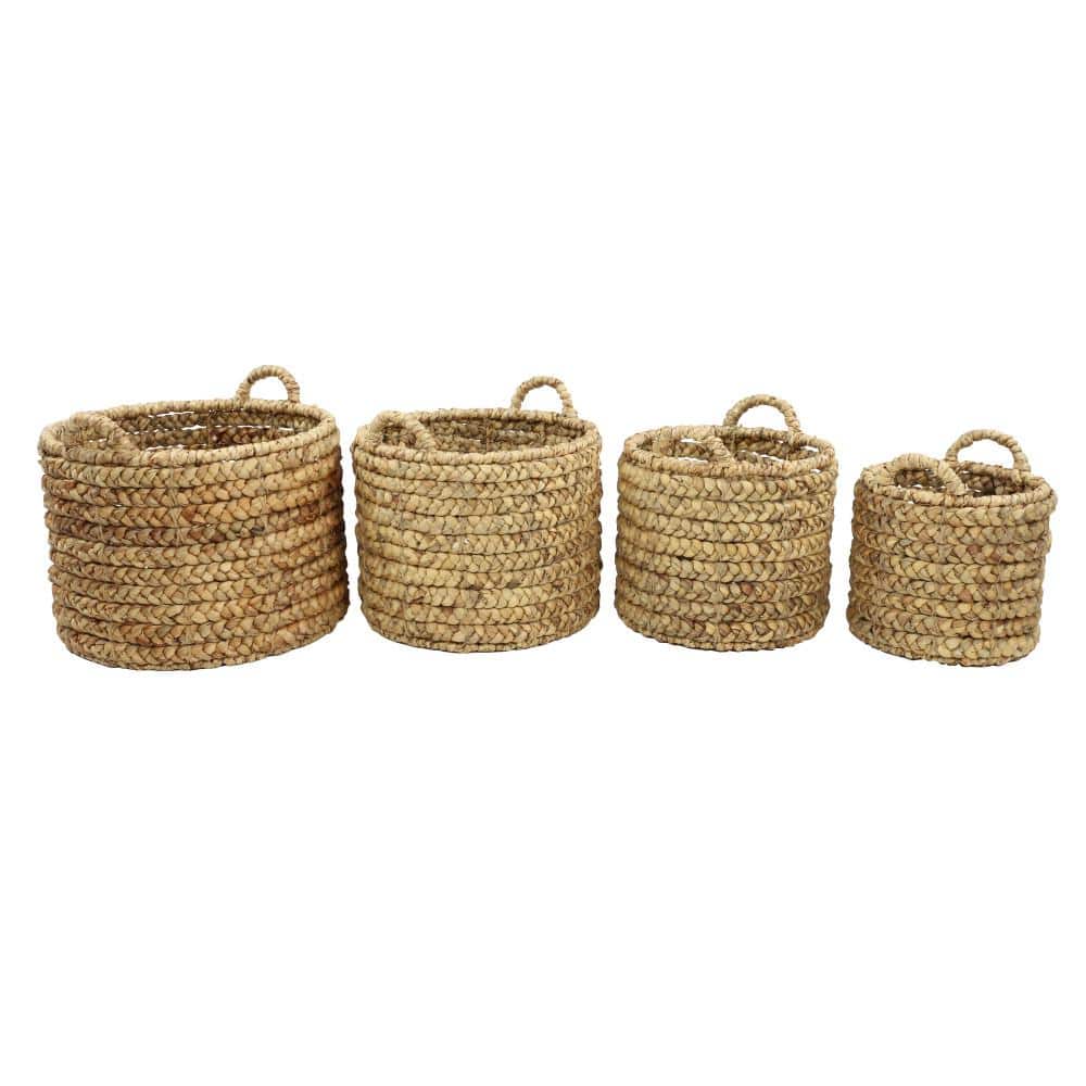 Beige Seagrass Round Storage Basket with Hard Handles