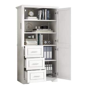 32.6 in. W x 19.6 in. D x 62.2 in. H White Linen Cabinet with 3 Drawers