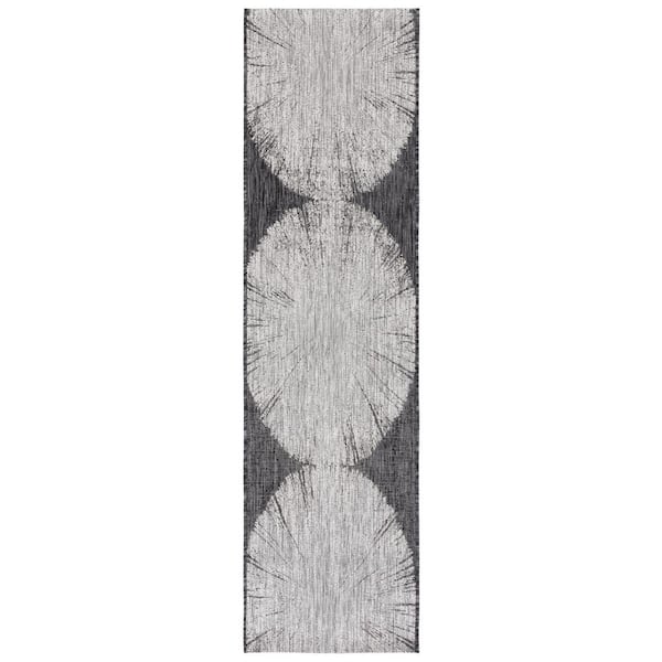 SAFAVIEH Courtyard Gray/Black 2 ft. x 8 ft. Runner Floral Abstract Indoor/Outdoor Area Rug