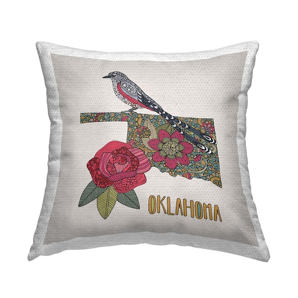 Stupell Industries Oklahoma State Bird Flowers Multi-Color Square Outdoor Throw Pillow