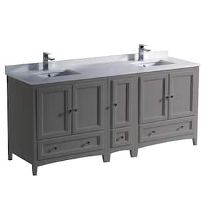 Oxford 72 in. Traditional Double Bath Vanity in Gray with Quartz Stone Vanity Top in White with White Basins