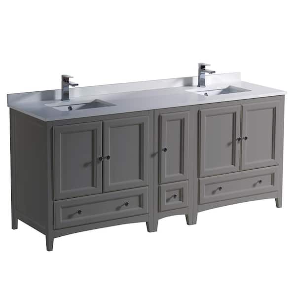 Fresca Oxford 72 in. Traditional Double Bath Vanity in Gray with Quartz Stone Vanity Top in White with White Basins