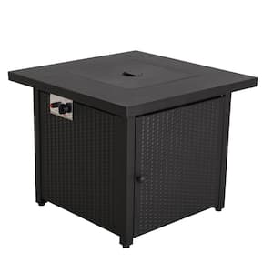 30 in. W x 25 in. H All Iron Square Gas Firepit with Lave Rocks