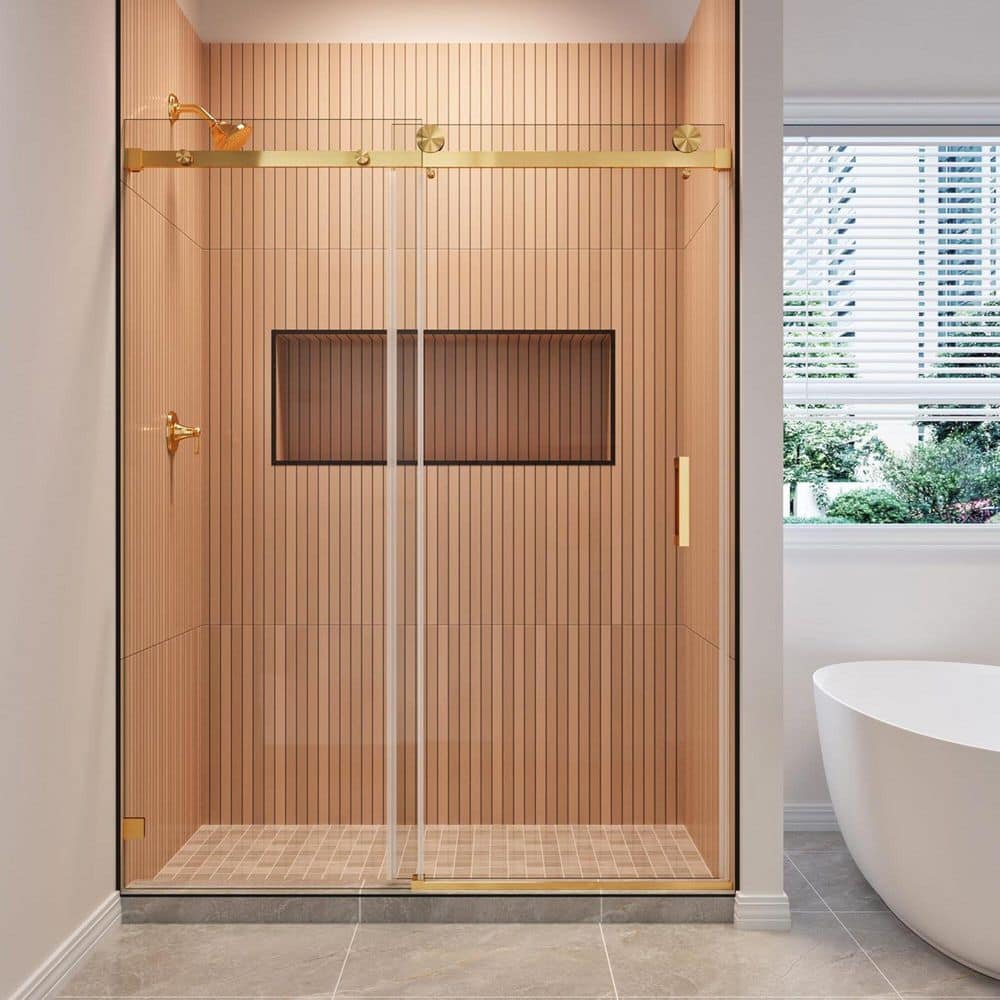 56-61 in. W x 79 in. H Single Sliding Frameless Shower Door in Brushed Gold 3/8 in. Clear SGCC Tempered Glass price history on PriceWatchPro