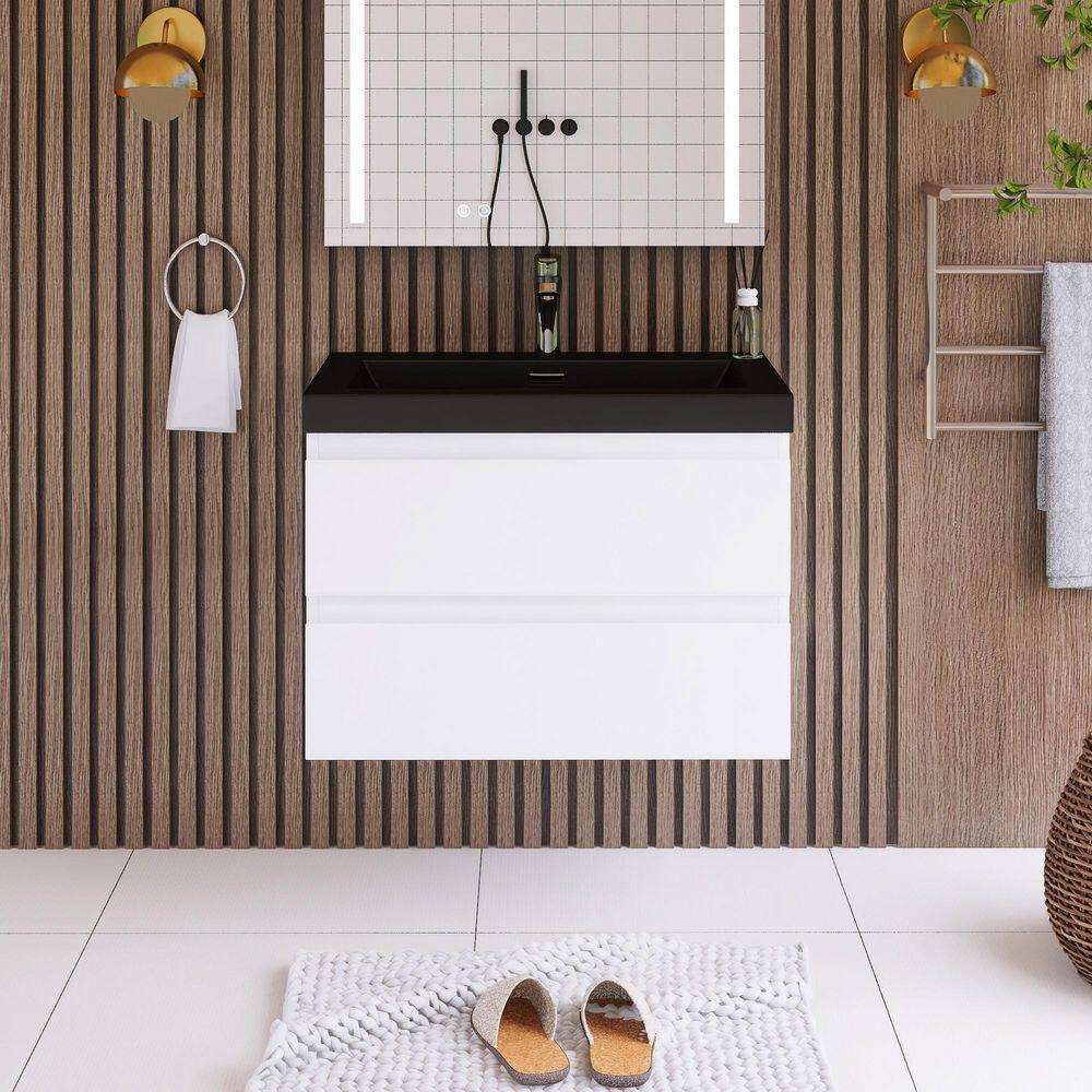 29.5 in. W x 19.7 in. D x 22.5 in. H Single Sink Wall Mounted Bath Vanity in White with Matte Black Quartz Sand Top price history on PriceWatchPro