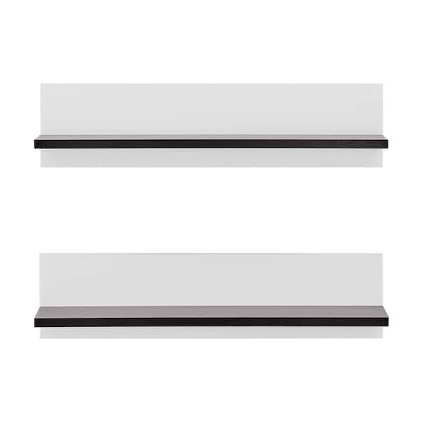 DANYA B Repose 23.6 in. X 5.75 in. X 5.6 in. Display Photo Ledge Decorative Wall Shelf (Set of 2 ) White Back Dark/Walnut Shelf