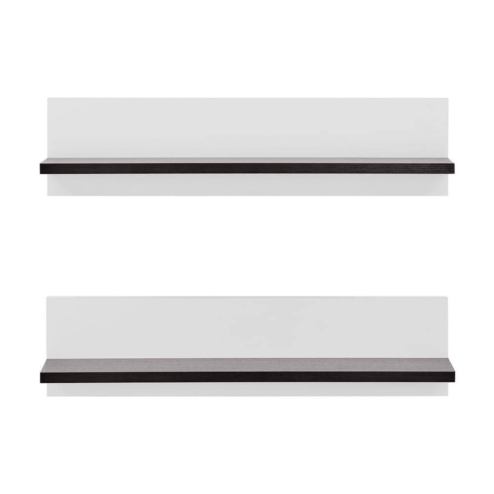 White and Dark Walnut Floating Wall Shelves Set of 2