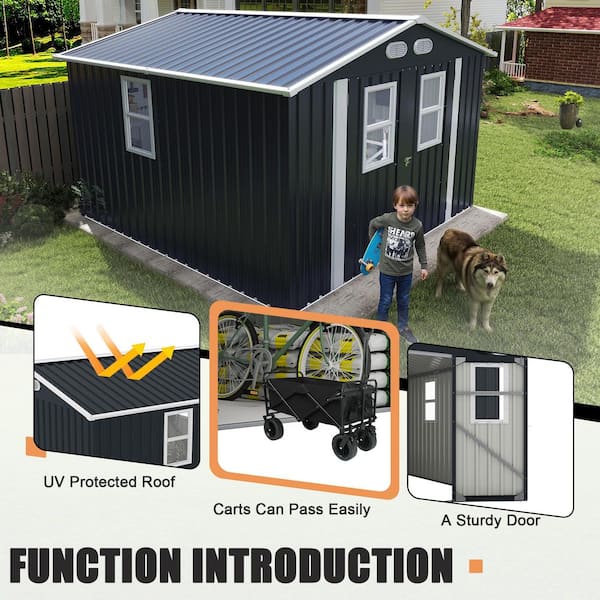 8 ft. W x 8 ft. D Metal Outdoor Storage Shed, Four daylight