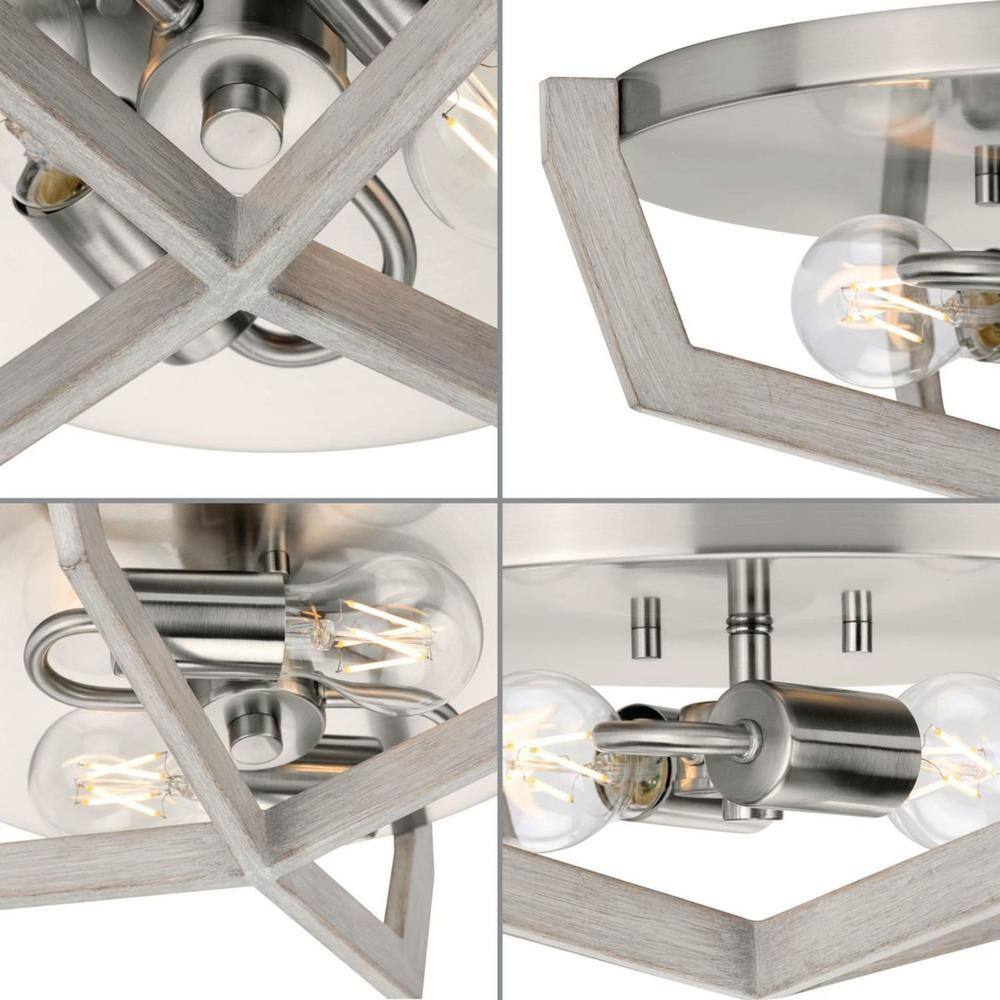 Brushed Nickel and Oak 2-Light Flush Mount Ceiling Light