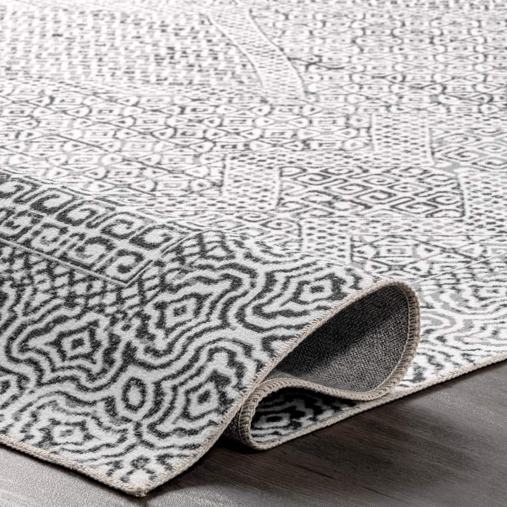 Sleek Gray Abstract Rectangular Easy-Care Rug