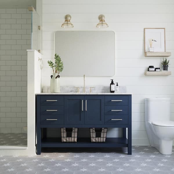 ARIEL Magnolia 55 in. W x 22 in. D x 36 in. H Bath Vanity in Blue with ...