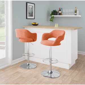 Margarite 32.25 in. Orange Fabric and Chrome Metal Adjustable Bar Stool with Wheel Footrest (Set of 2)