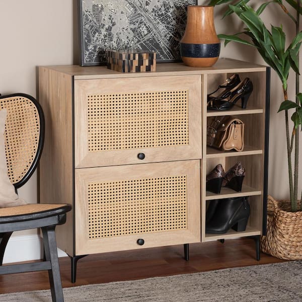 Baxton Studio Malcolm Oak Borwn Wood 2-Door Shoe Storage Cabinet