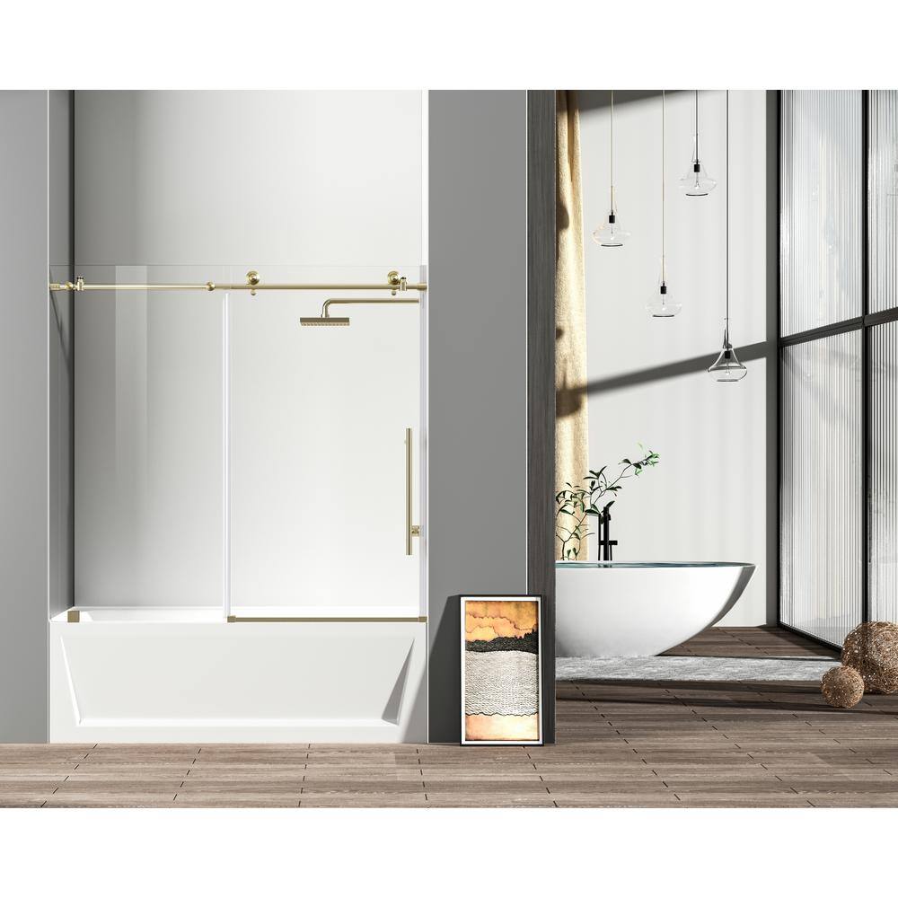 Simply Living 60 in. W x 60 in. H Frameless Sliding Tub Door in Brushed Gol