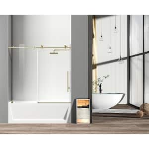Simply Living 60 in. W x 60 in. H Frameless Sliding Tub Door in Brushed Gold with Clear Glass