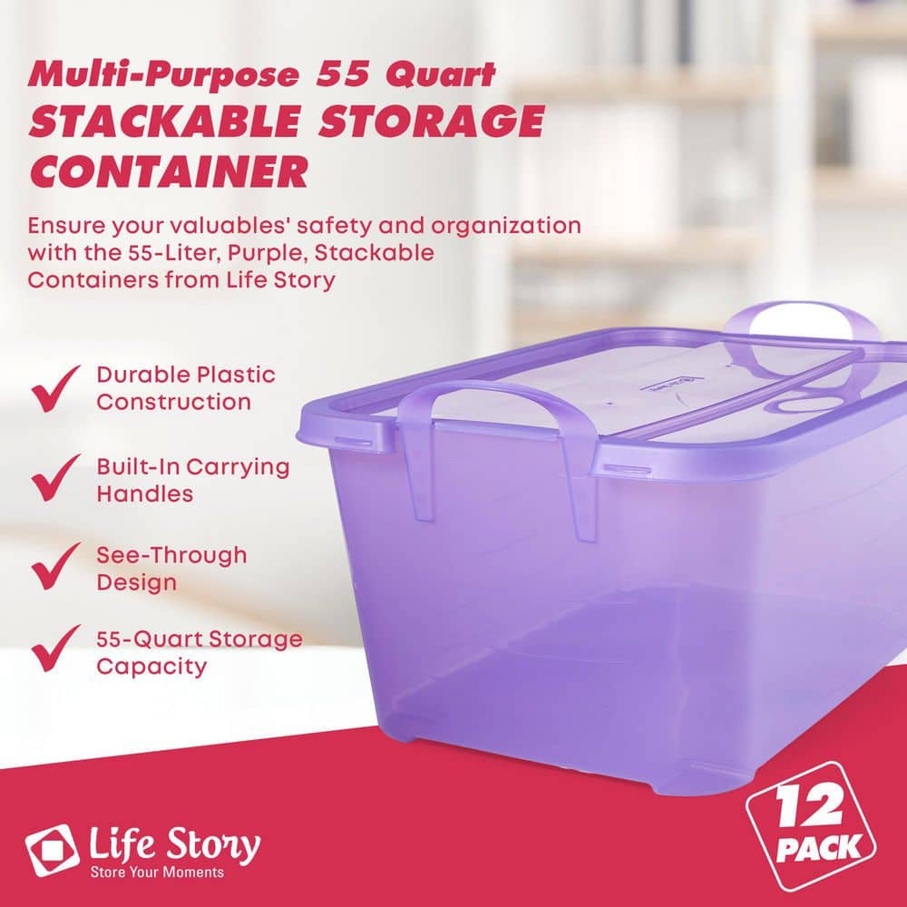 Purple 55 Quart Stackable Plastic Storage Container with Lid
