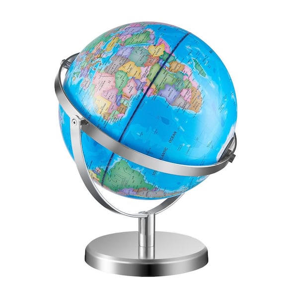 SKYSHALO 11.81 in. x 9 in. 228.6 mm, Illuminated World Globe with Stand, Educational Globe with Metal Base and LED Light for Kids