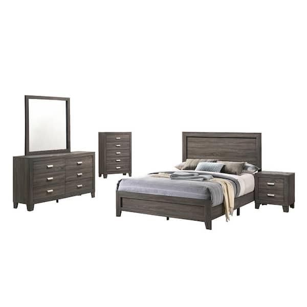 Best Quality Furniture Anastasia 5-Piece Gray Eastern King Panel Bedroom Set