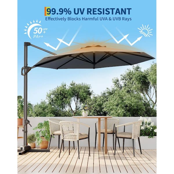 corliving 9.5ft offset fabric patio umbrella and base weight CorLiving 9.5ft Cobalt Blue Fabric Offset Patio Umbrella with Steel Frame &  Base