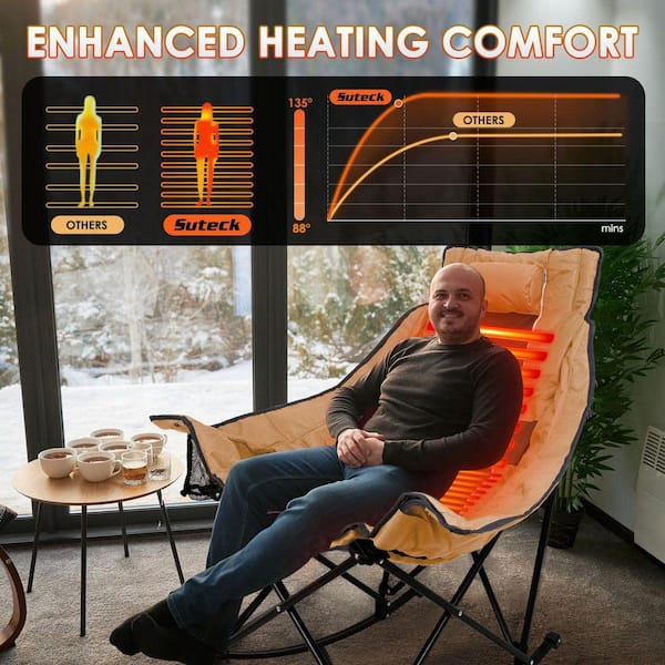 SEEUTEK Khaki Oversized Heated Rocking Camping Chair, Portable