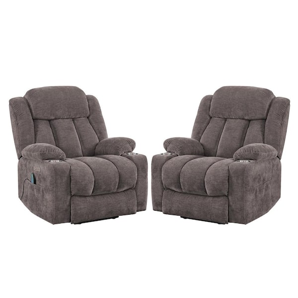 cozyman Jupiter Oversized Taupe Polyester Power Lift Assist Power Recliner Chair with Massage & Heat for Elderly Set of 2-