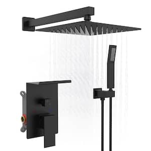 Single Handle 1-Spray 10 in. Wall Mount Shower Faucet with Hand Shower Square Shower Head 2.2 GPM in Matte Black