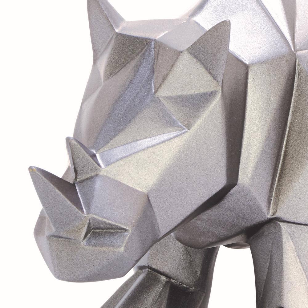 Silver Geometric Resin Rhino Sculpture, 12"