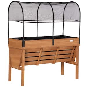 Orange and Black Wood Raised Garden Bed with Sunshade Canopy, Planting Box, Outdoor Vegetable Flower Container
