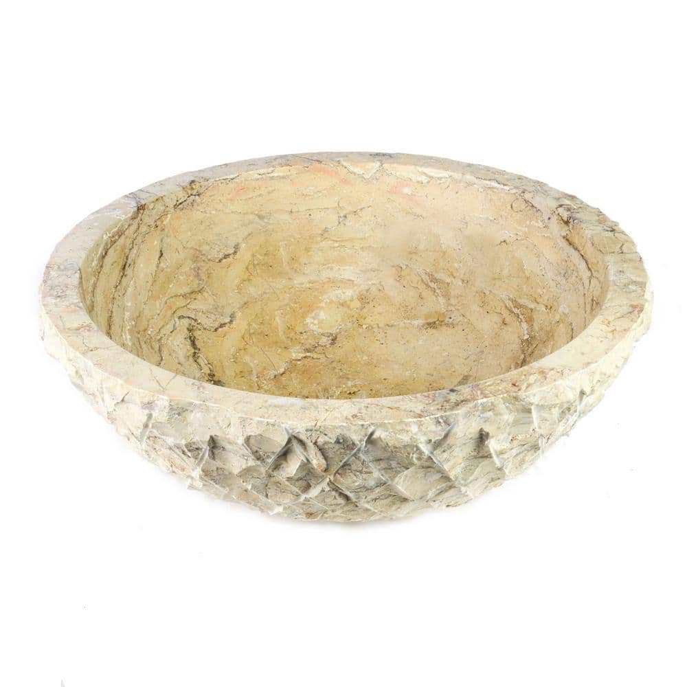 Round Marble Textured Vessel Sink in Fossil SNK-RD-CR-T - The Home Depot