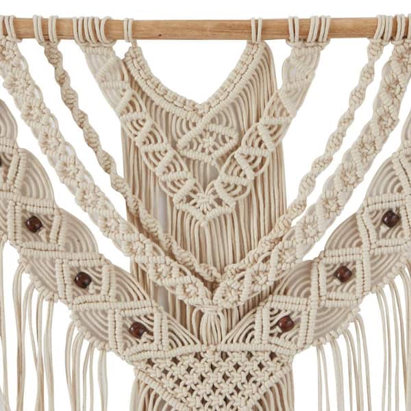 Litton Lane Cotton Cream Intricately Weaved Macrame Wall Decor with Beaded  Fringe Tassels 042618 - The Home Depot