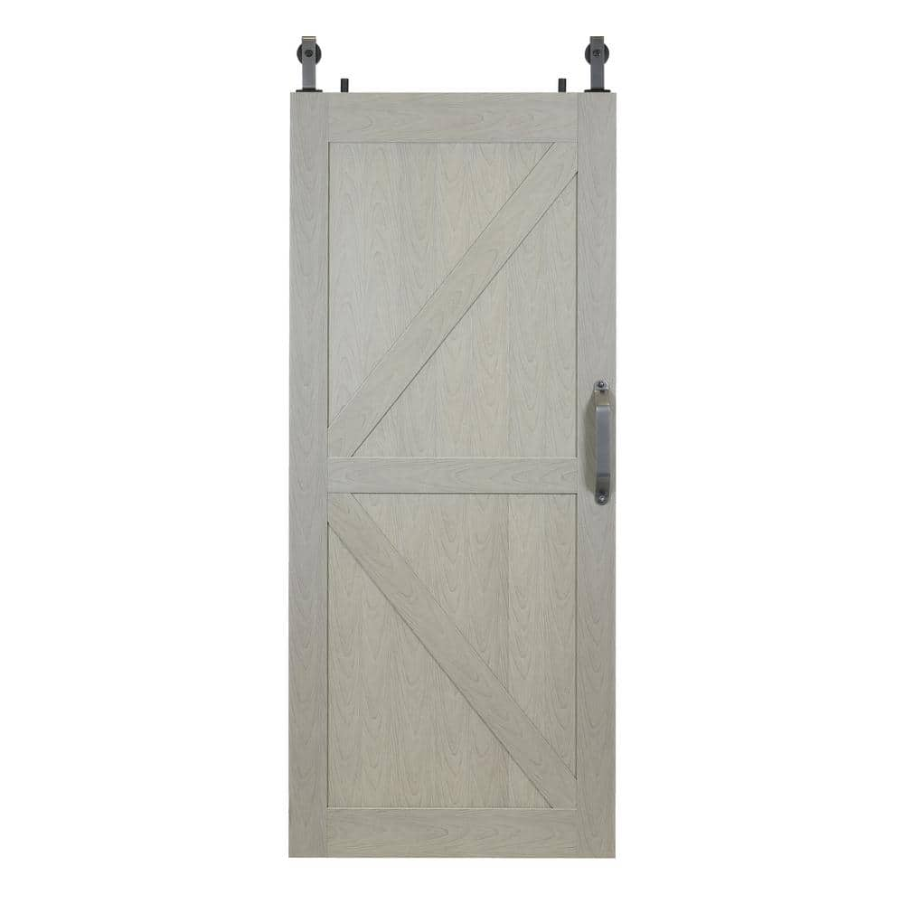 Pinecroft Montana 36 in. x 84 in. Heather Grey PVC Vinyl H/K Style Sliding Barn Door with Hardware Kit - Door Assembly Required