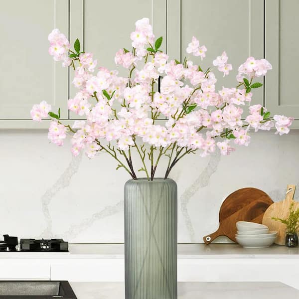 40 in. Light Pink Artificial Cherry Blossom Flower Stem Spray Set of 3