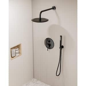 Single Handle 10 in. Round Wall Mount 2-Spray Shower Faucet with Pressure Balance Valve in Matte Black